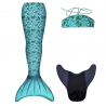 Kostým mořské panny Kuaki Mermaids - ocas, monofin ploutev a vrchní díl plavek - set 3 ks - Turquoise