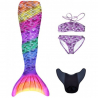 Kostým mořské panny Kuaki Mermaids - ocas, monofin ploutev a plavky - set 4 ks - Rainbow Lila