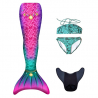 Kostým mořské panny Kuaki Mermaids - ocas, monofin ploutev a plavky - set 4 ks - Star Pink